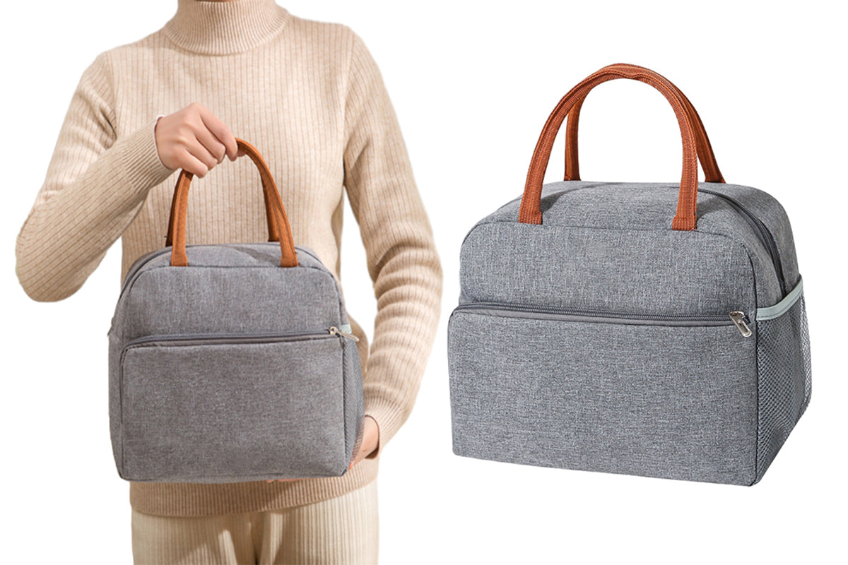 Lunch Bag Oxford Insulated Thermal Cool Food Storage Bag Tote Box Lunch Tote-Gray