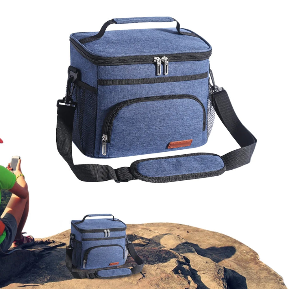 Insulated Lunch Box Leak-Proof Cooler Bag with 4 Pockets Navy Blue