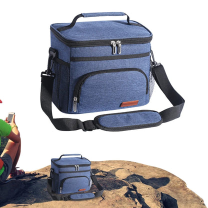 Insulated Lunch Box Leak-Proof Cooler Bag with 4 Pockets Navy Blue