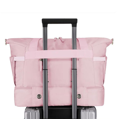 37L Women Fitness Travel Bag Waterproof USB Charging Carry-On Overnight Pink