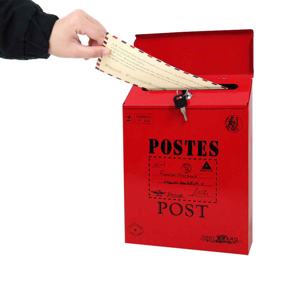 Locking Metal Mailbox Wall Mounted Key Lock Post Box Letter Box Red