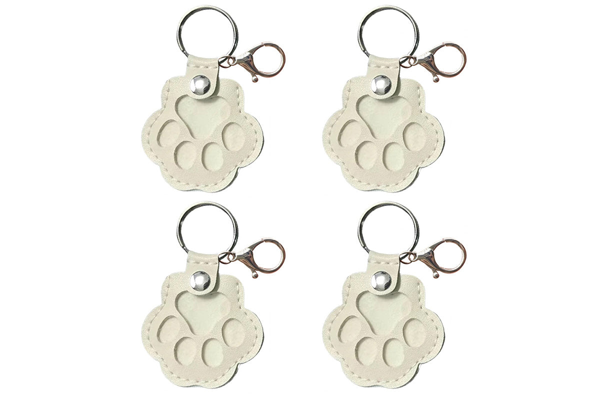 4Pcs Pet Paw Shaped Key Chain Pet Fur Key Chain Pet Memorial Gift Key Ring-White