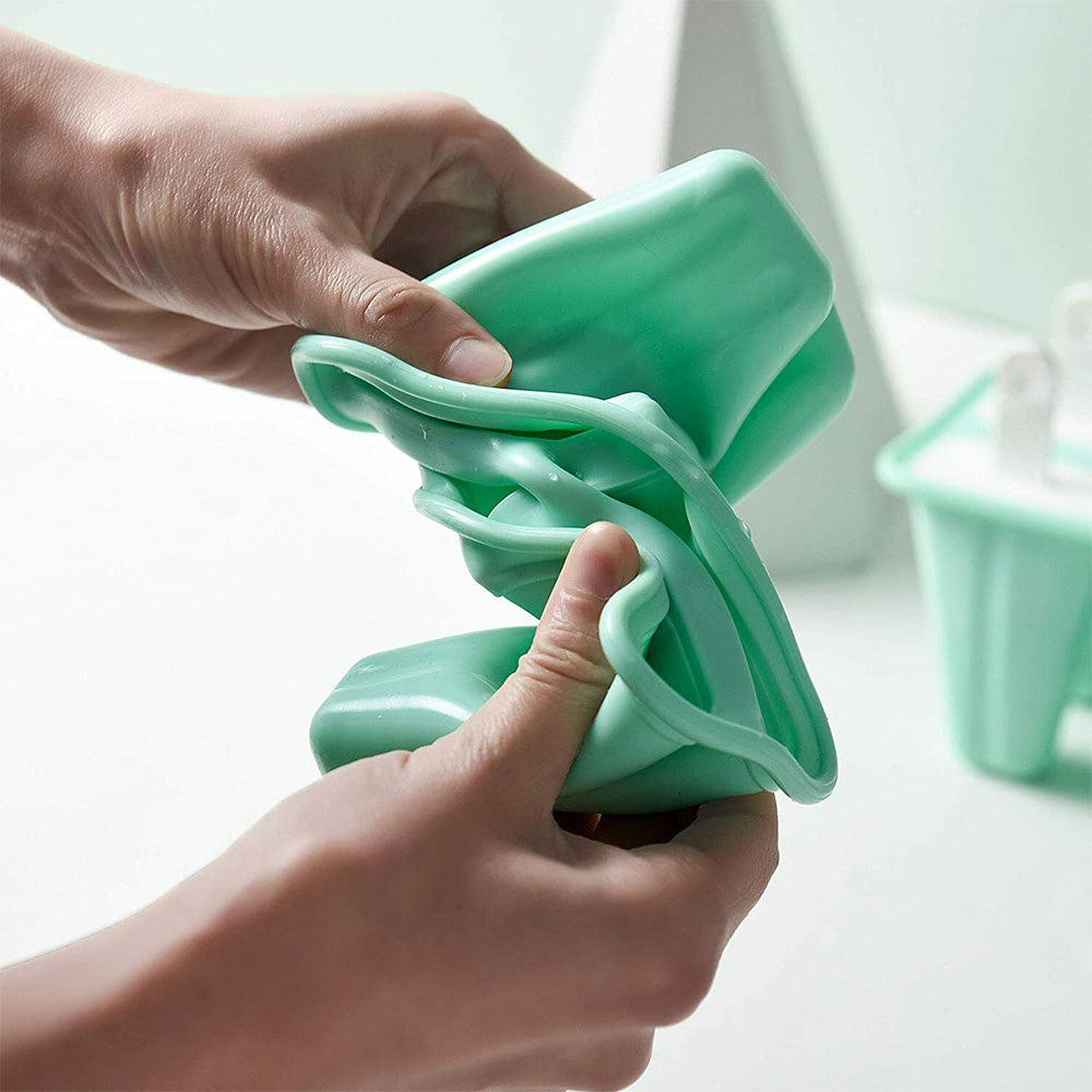 6 Cavity Ice Cream Mould Block Popsicle Molds Ice Lolly Mold With Sticks -Light Green