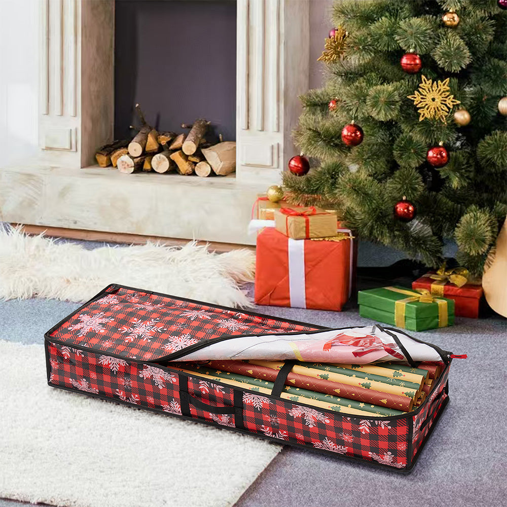 Large Capacity PE Gift Wrap Storage Bag with Zipper & Carry Handles Red