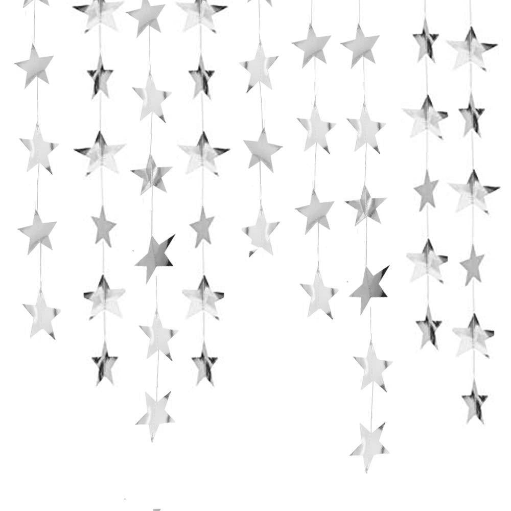 5 Pack 4m Thick Paper Star Garland Bunting Banners for Parties - Silver