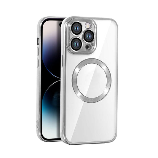 For iPhone 15 Series Magnetic Phone Cover Shockproof Plating Case Cover Silver