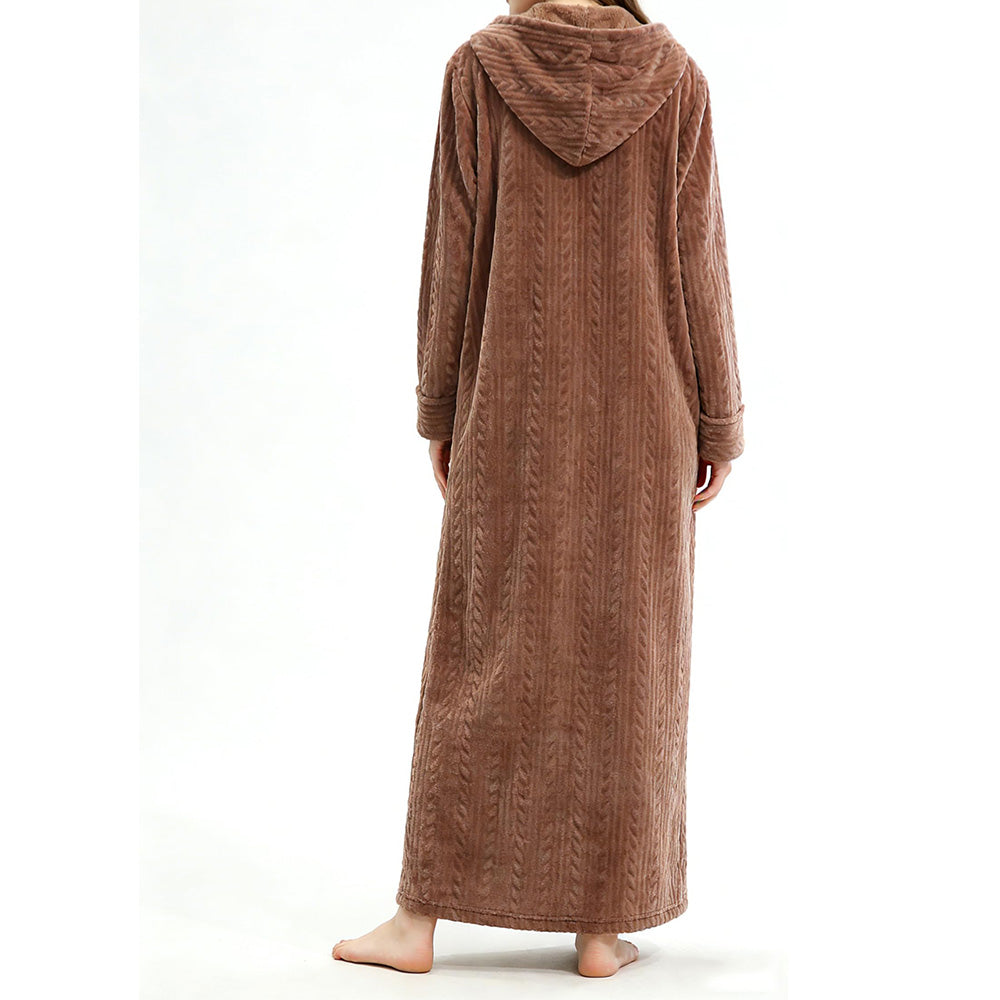 Unisex Bathrobe Fleece Robes Winter Warm Nightgown Sleepwear Pyjamas-Coffee