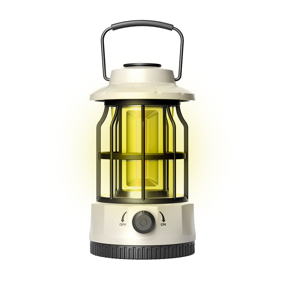 Retro Tent Camping Lantern Rechargeable Night Lamp Camping Light Beige