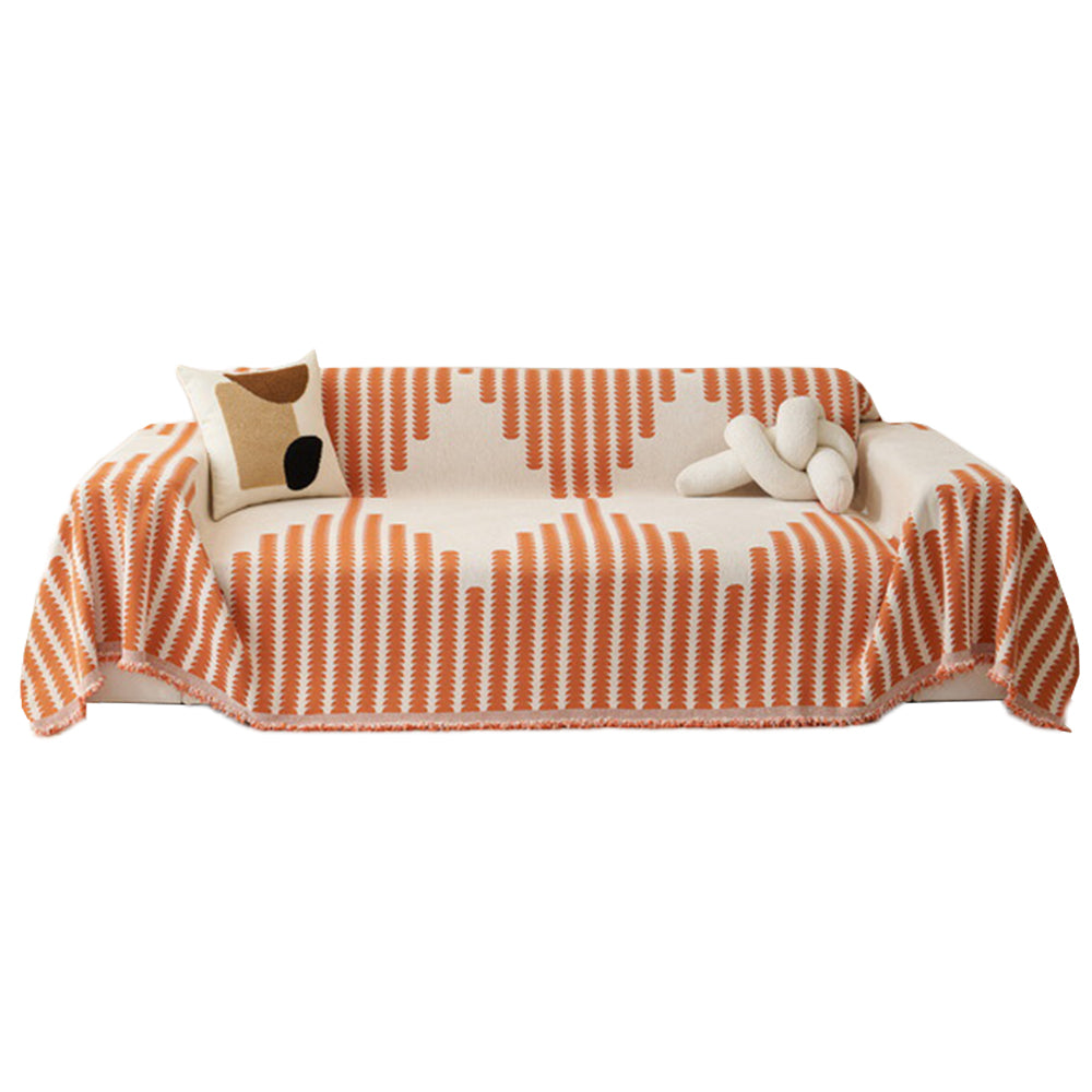 Reversible Sofa Couch Cover Boho Chenille Blanket Orange