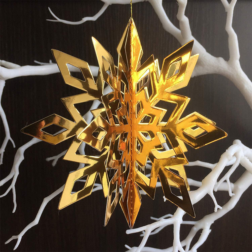 3D Paper Snowflake Hanging Decor Christmas Tree & Party Ornaments Mirror Gold
