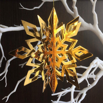 3D Paper Snowflake Hanging Decor Christmas Tree & Party Ornaments Mirror Gold