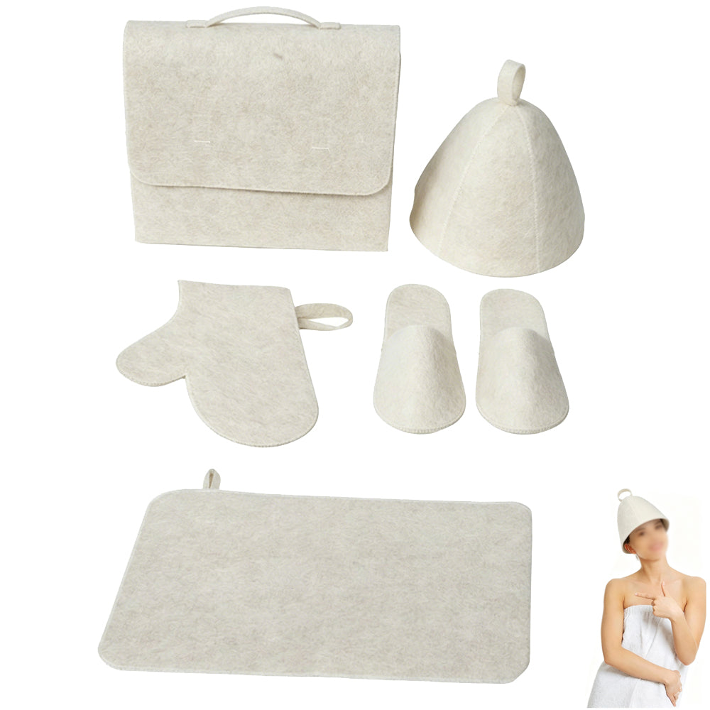 5Pcs Sauna Felt Kit with Hat and Gloves-White