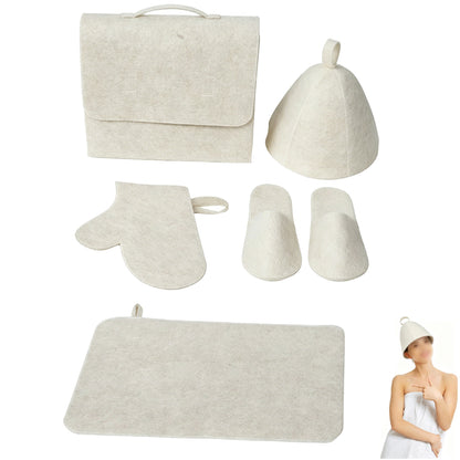 5Pcs Sauna Felt Kit with Hat and Gloves-White