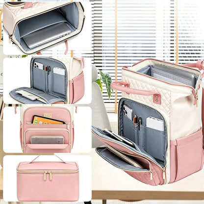 2-in-1 Laptop Backpack with Lunch Bag-Pink