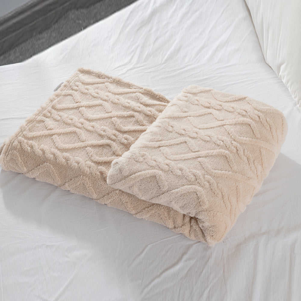 Flannel Throw Blanket Soft Fuzzy Cozy Warm Blanket Air-conditional Blanket Beige