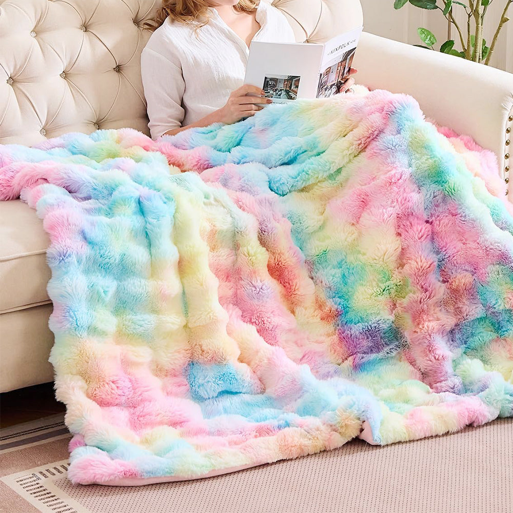 Bubble Tie Dye Throw Blanket Soft Cozy Microfiber Lightweight Warm for Couch-Mixed