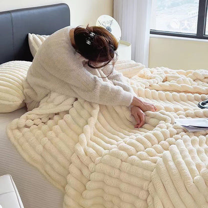 Cozy Plush Throw Blanket Fuzzy Bubble Blanket for Sofa Bedroom Living Room Beige