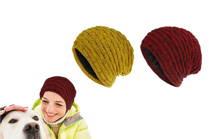 2Pcs Men Women Unisex Winter Warm Fleece Lined Slouchy Knit Beanie Hat-Red And Yellow