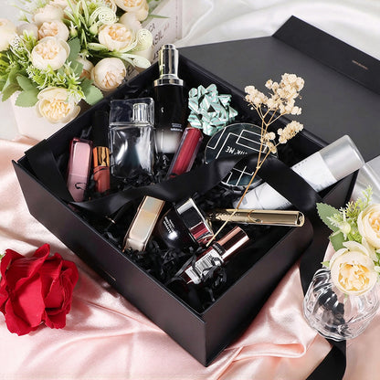 Luxury Foldable Gift Box with Easy Attached Lid and Ribbon - Black