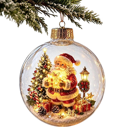 2 X Christmas Bauble Acrylic Printed Hanging Ornament for Xmas Tree - 8cm Santa