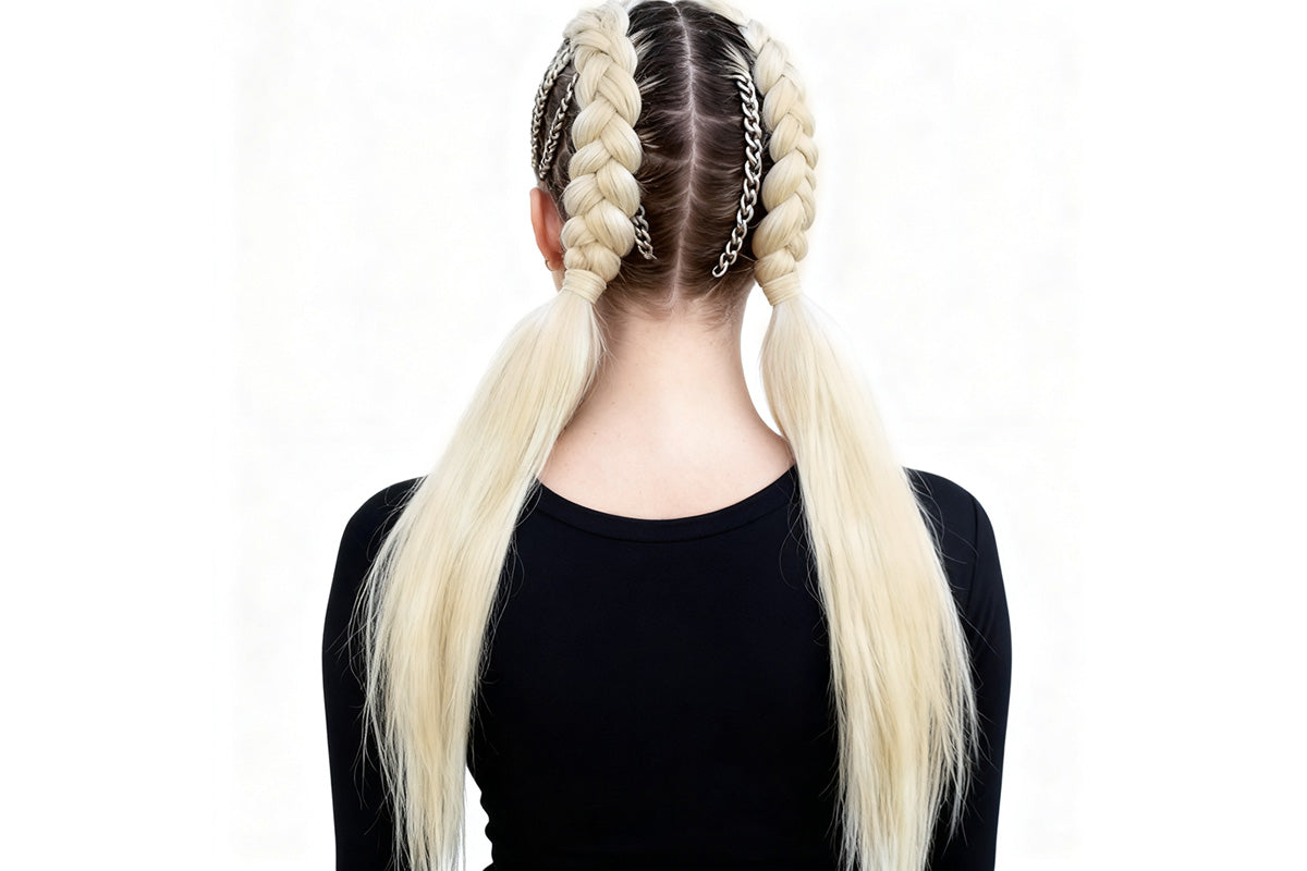 4Pcs Pre Stretched Hair Extensions Synthetic Hair Extension for Cosplay-Beige
