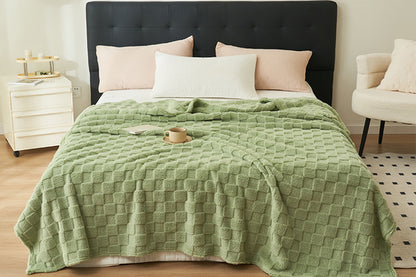 Soft Fleece Throw Blanket Checkered Jacquard Throw Blanket for Couch Bed-Green