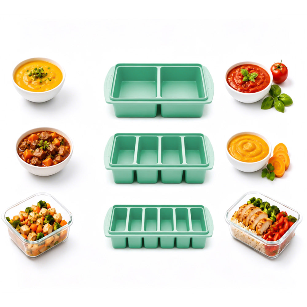 3 Pack Silicone Freezer Trays with Lids for Soup Sauce Meal Prep Storage-Greem