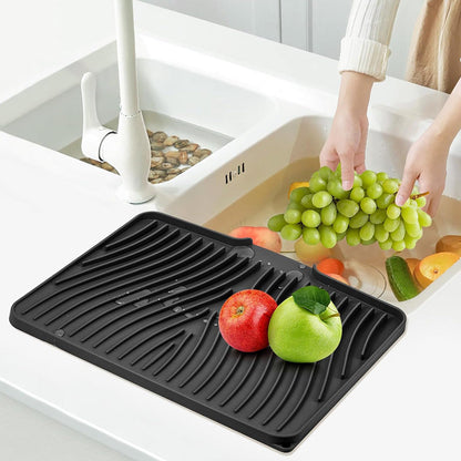 Silicone Dish Drying Mat for Kitchen Counter Non-Slip Drain Pad Black