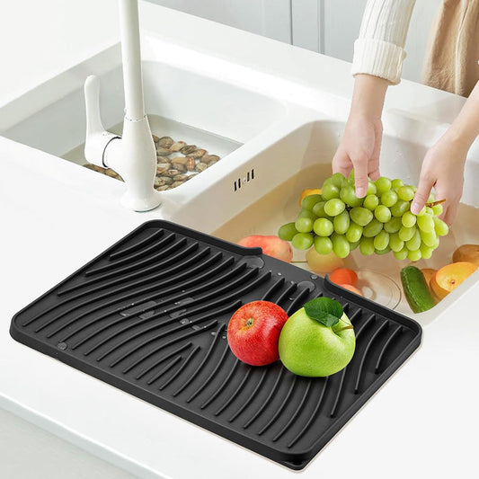 Silicone Dish Drying Mat for Kitchen Counter Non-Slip Drain Pad Black