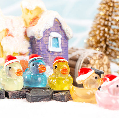 28Pcs Christmas Mini Luminous Resin Ducks Ornaments Desktop Miniature Garden Decorations