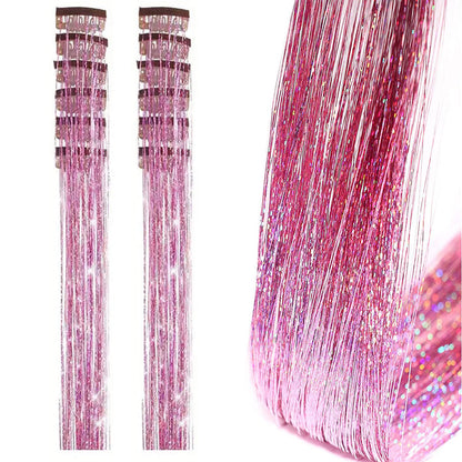 12-Piece Hair Tinsel Clip Kit Sparkly Fairy Hair Extensions for Glamorous Styling Pink