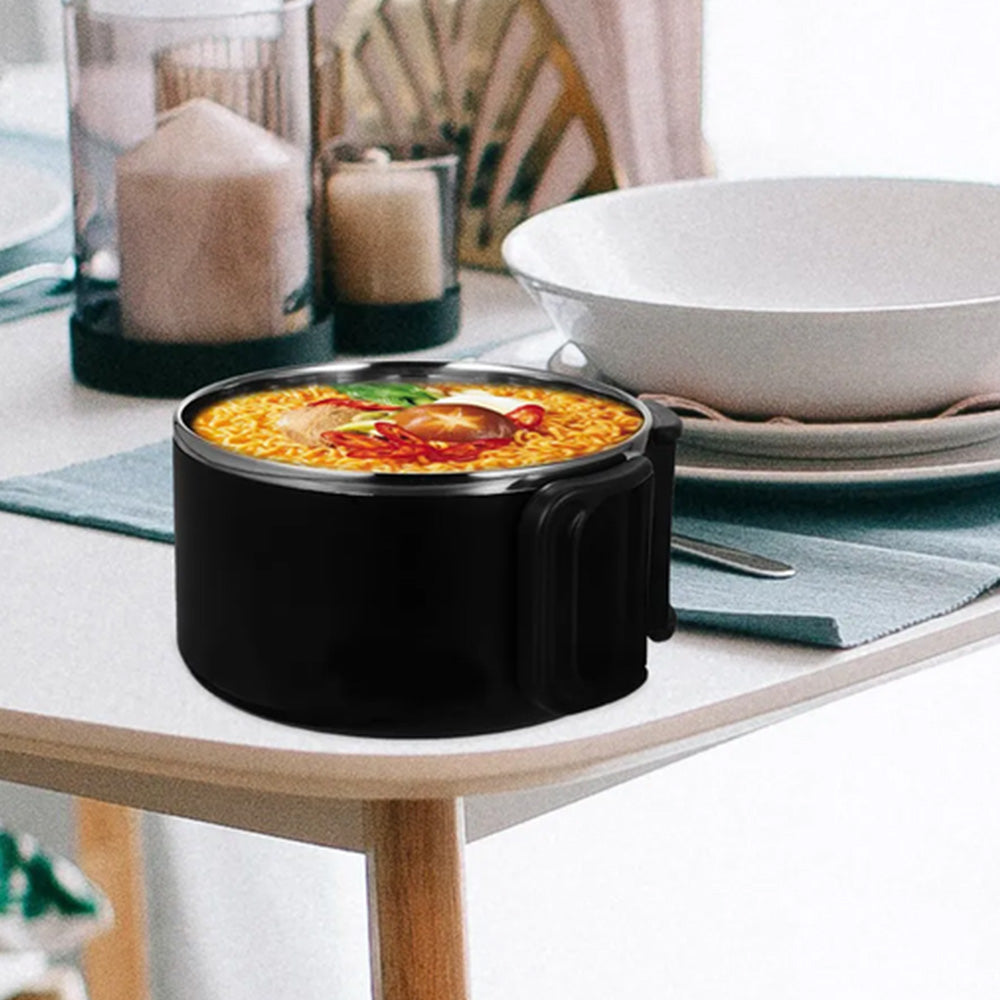 1200ML Large Ramen Bow with Lid Spoon Storage Bag-Black