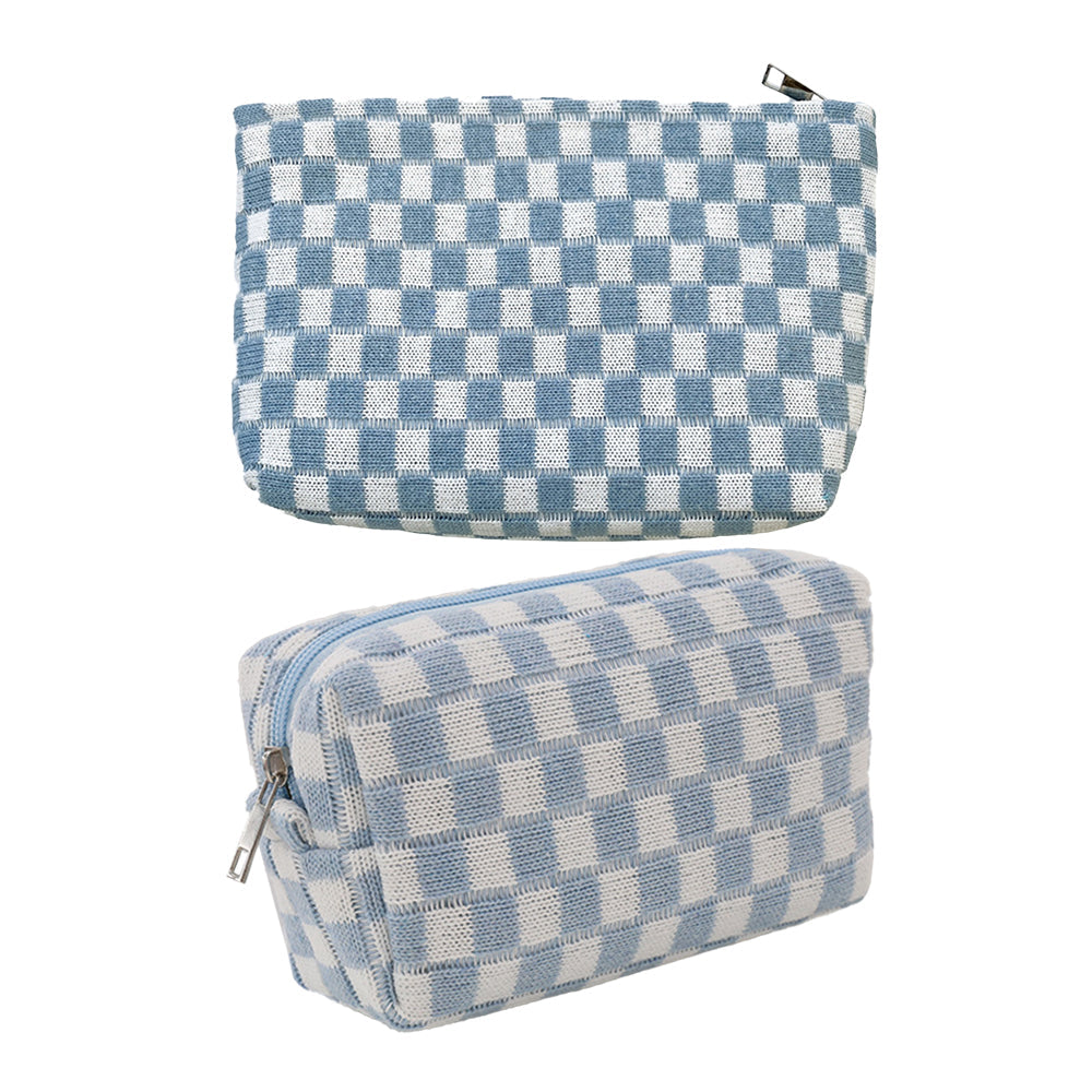 2Pcs Checkered Makeup Bags Travel Toiletry Bag Organizer Makeup Storage Bags Blue