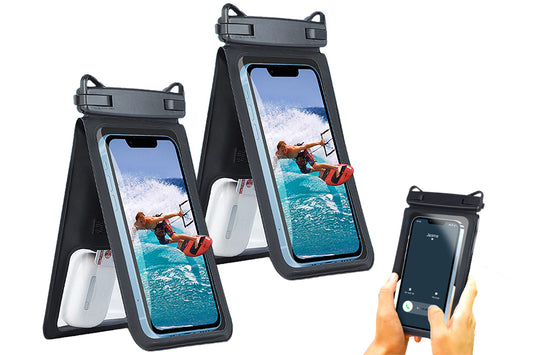 2Pcs Double Space Water-Resistant Phone Pouch With Lanyard IPX8 Cellphone Case Dry Bag-Black