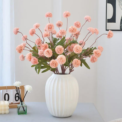 5 Pack Stem Cloth Dandelion Ball Artificial Flowers with Bendable Stems - Pink