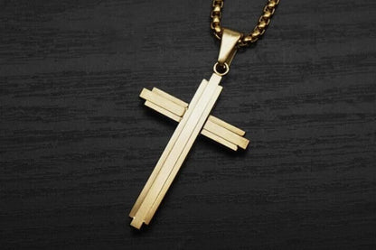 Crucifix Pendant Necklace Titanium Steel Unisex Chain -Gold