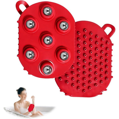 2Pcs Roller Ball Massager Glove Lymphatic Massage Fascia Muscle Release for Back-Red