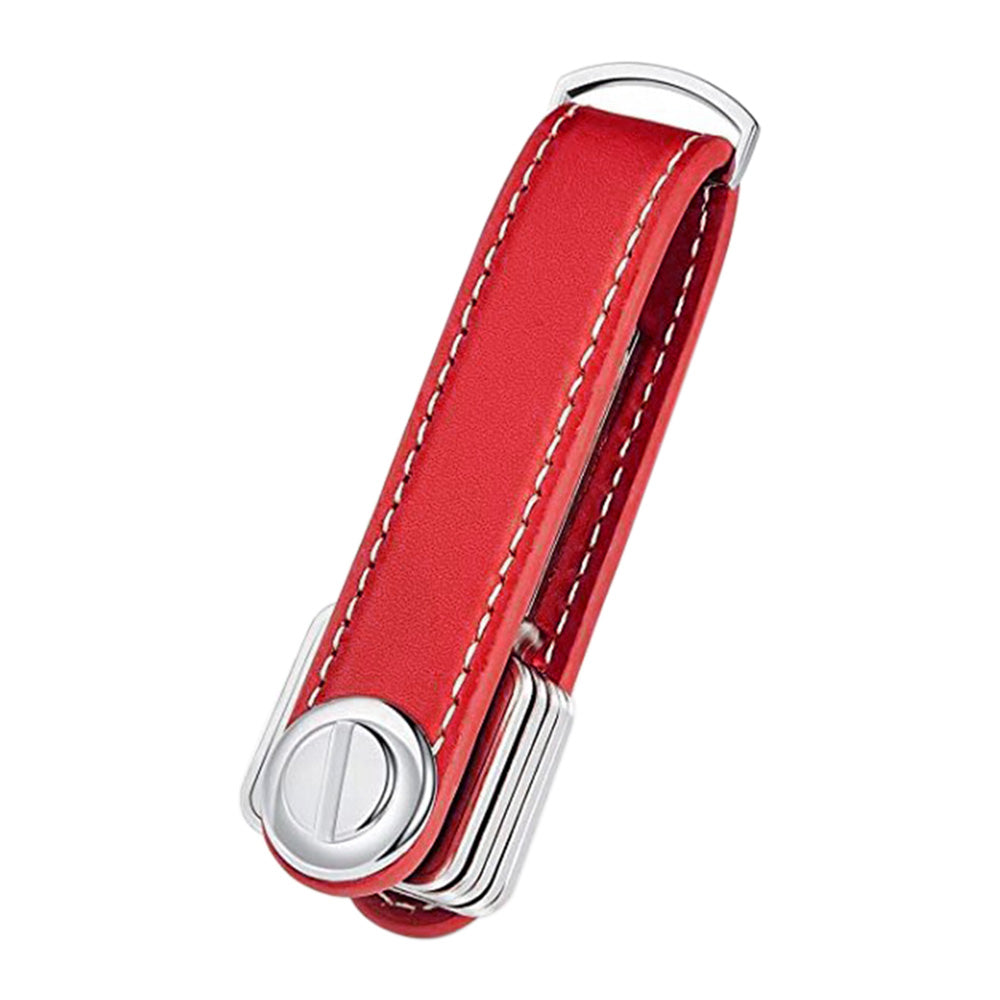 Leather Smart Key Holder Folding Key Organizer Clip Compact Keychain -Red