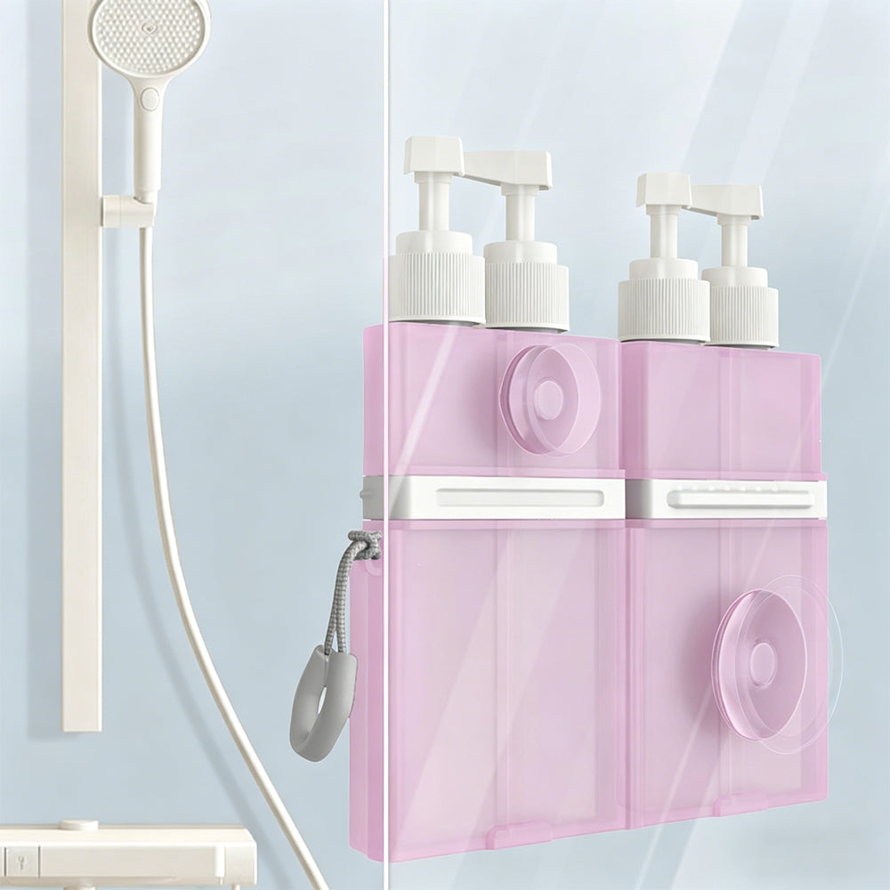 4 in 1 Travel Dispenser Bottle Set with Suction Cup for Toiletries-Pink