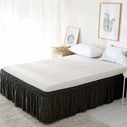 Pompom Fringe Bed Skirt Ruffle Valance Bed Wrap Valance Black