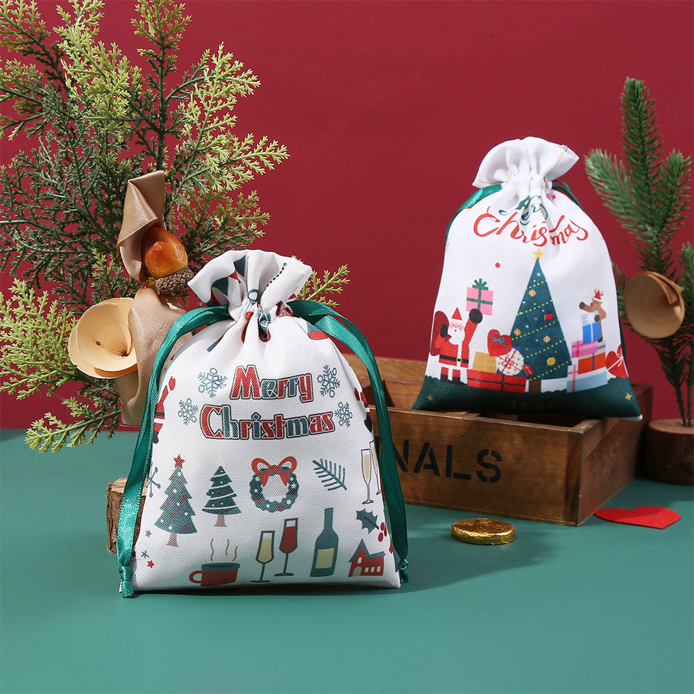 10Pcs Christmas Drawstring Storage Bags Xmas Holiday Wrapping Sacks Style 4