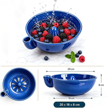 Ceramic Swirl Colander Bowl for Washing Draining and Serving - Blue