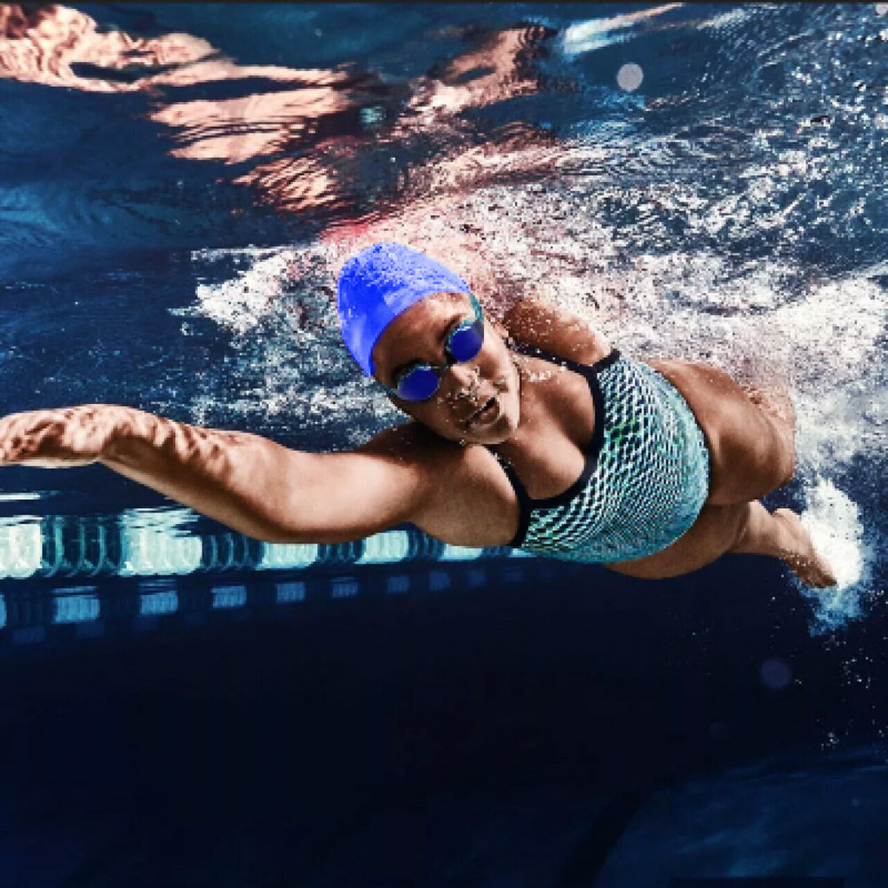 Elastic Silicone Swimming Cap Solid Color Water-resistant Ear Protection Hat Blue