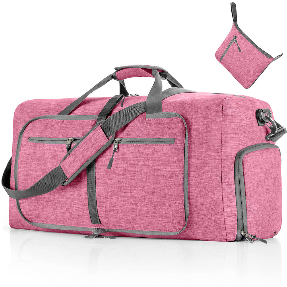 Large Foldable Travel Duffel Bag Carry-On Shoulder Bag with Shoe Compartment Pink