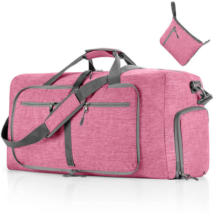 Large Foldable Travel Duffel Bag Carry-On Shoulder Bag with Shoe Compartment Pink