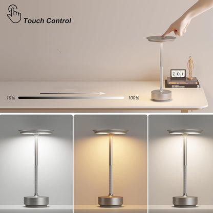 Retro Rechargeable Table Lamp with 3 Color Temperatures- Silver