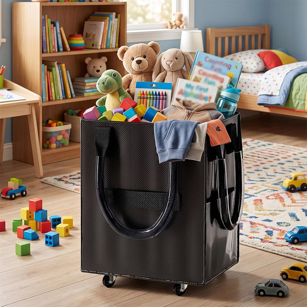 Reusable Grocery Bag Foldable Rolling Shopping Tote Bag - Black