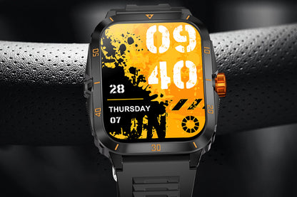 Waterproof Smartwatch for Men Android iOS Phones Smart Watch Fitness Tracker 1.96 Inch Blood Pressure Heart Rate Sport Pedometer Sleep Digital Step Activity Monitor-Black Gold