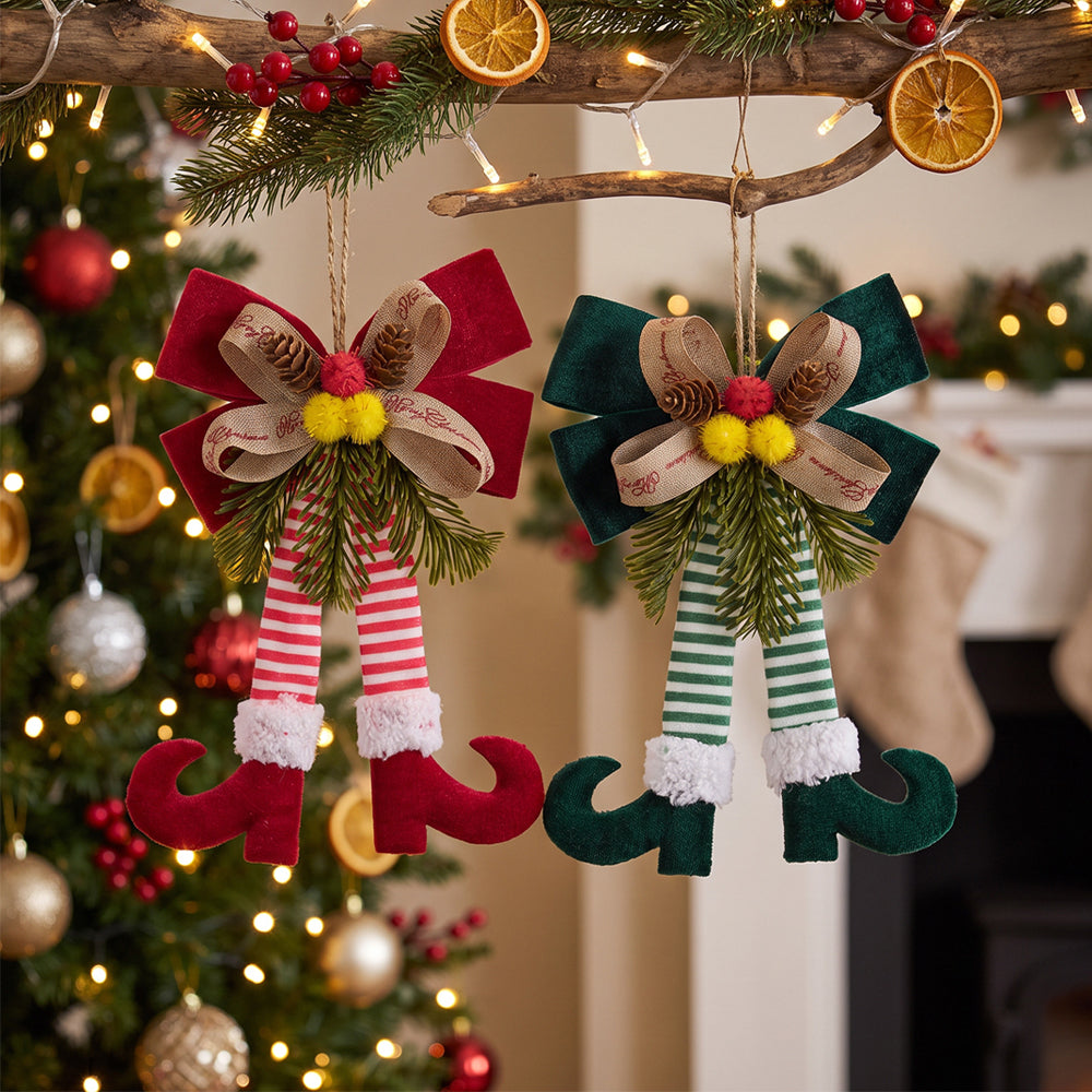Christmas Bow Elf Leg Hanging Ornaments Christmas Tree Decor