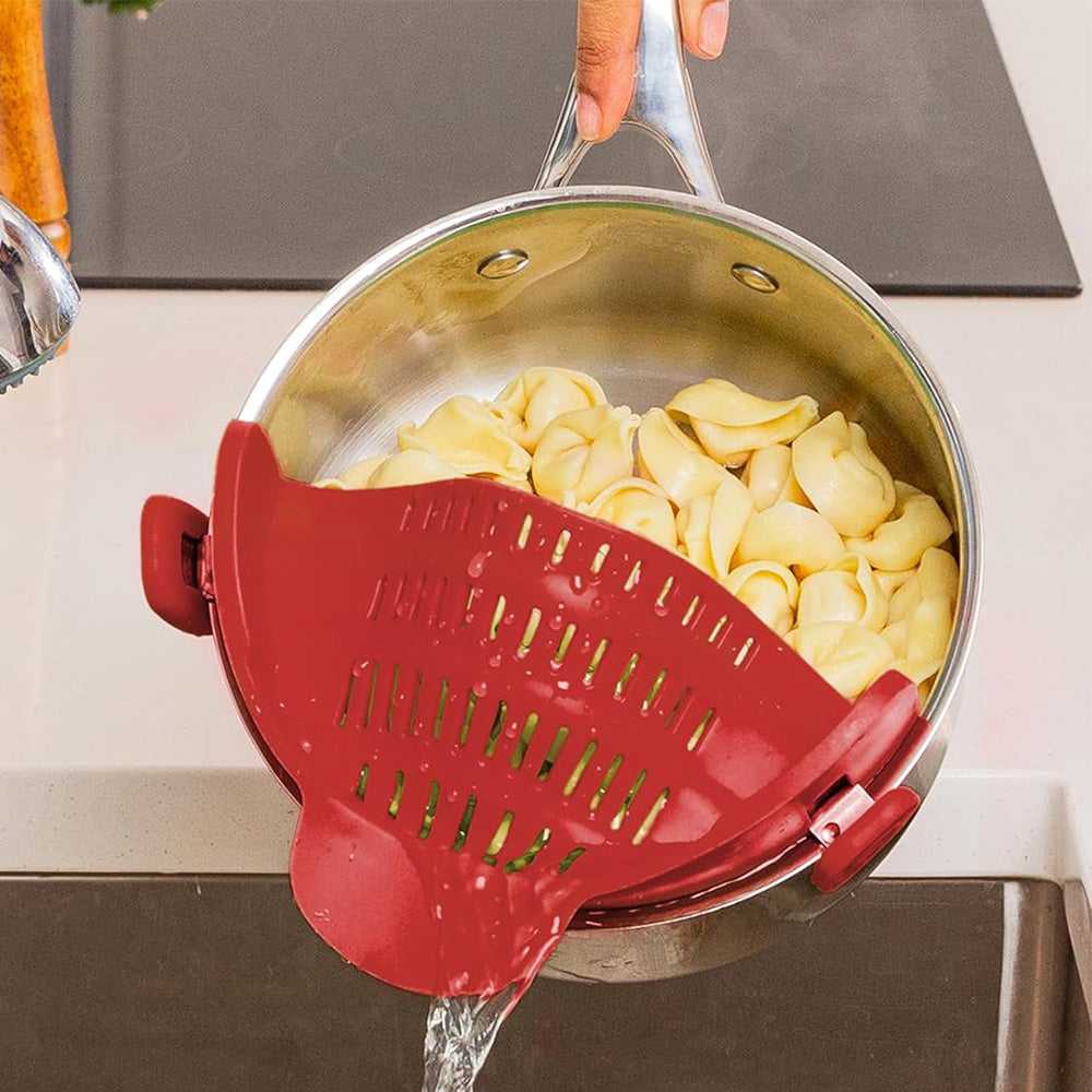 Clip-On Silicone Kitchen Strainer ââ‚?For Pasta  Noodles  Vegetables  Fruit Red